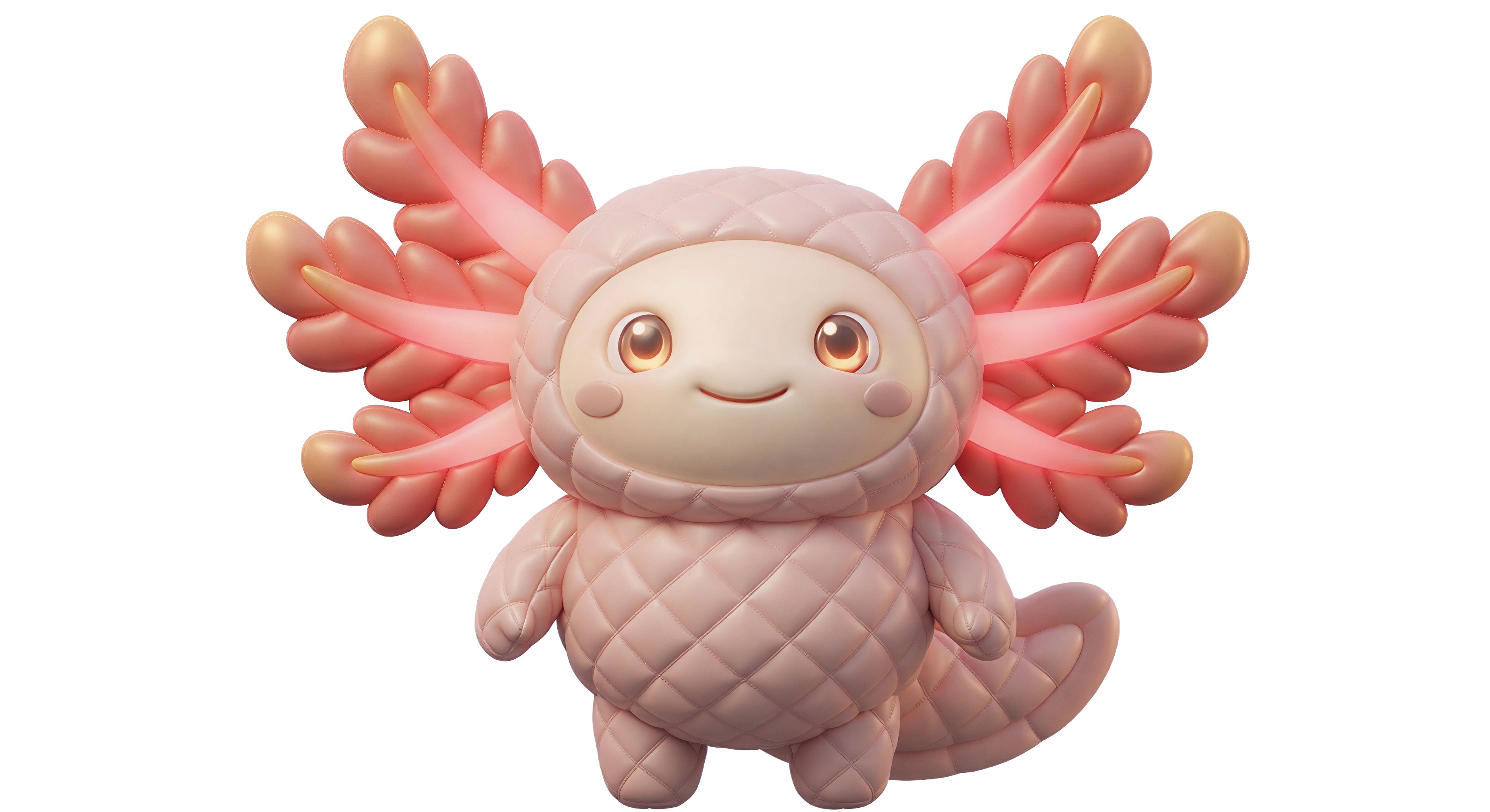 The Axolotl, a cheerful pink creature with feathery gills and a permanent smile