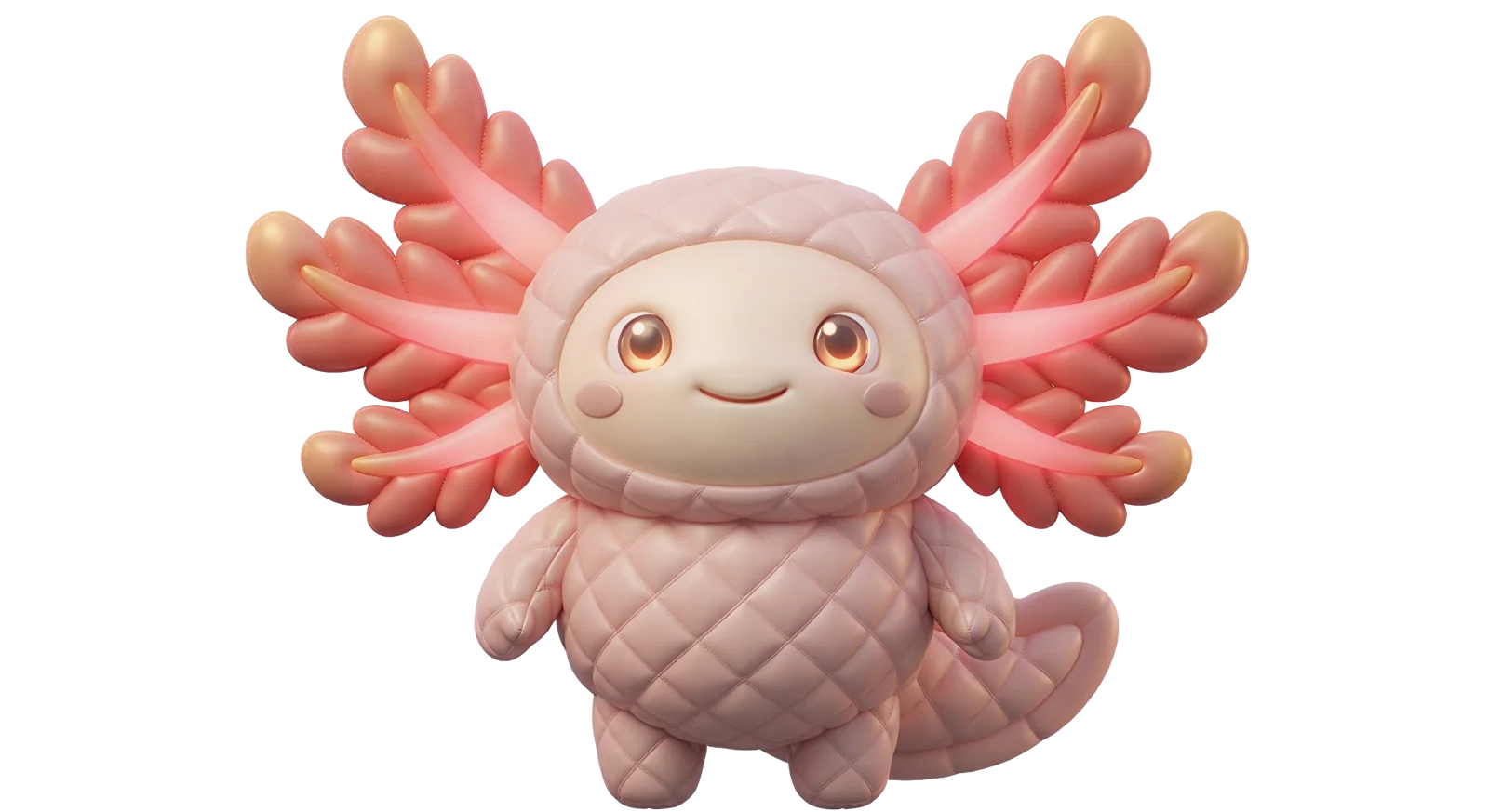 The Axolotl, a cheerful pink creature with feathery gills and a permanent smile