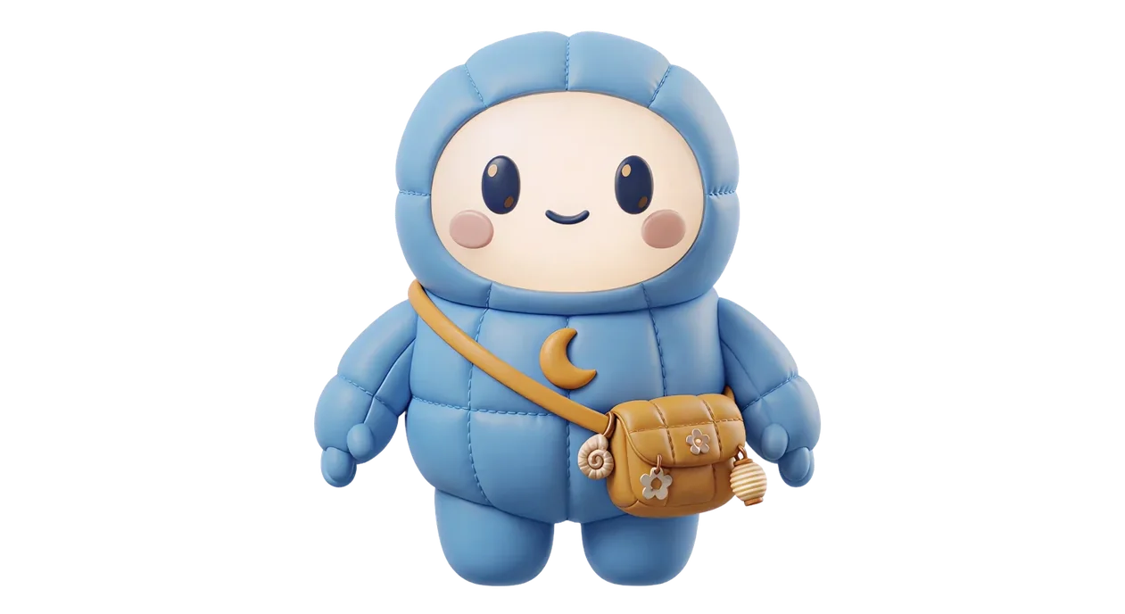 Hoshi, a small star spirit in his blue cozy suit, waving in welcome